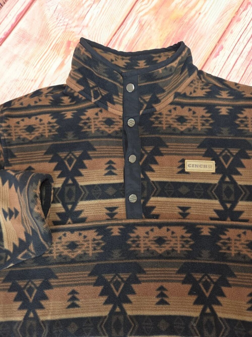 Cinch Mens Brown Aztec Quarter Snap Fleece Jacket Medium